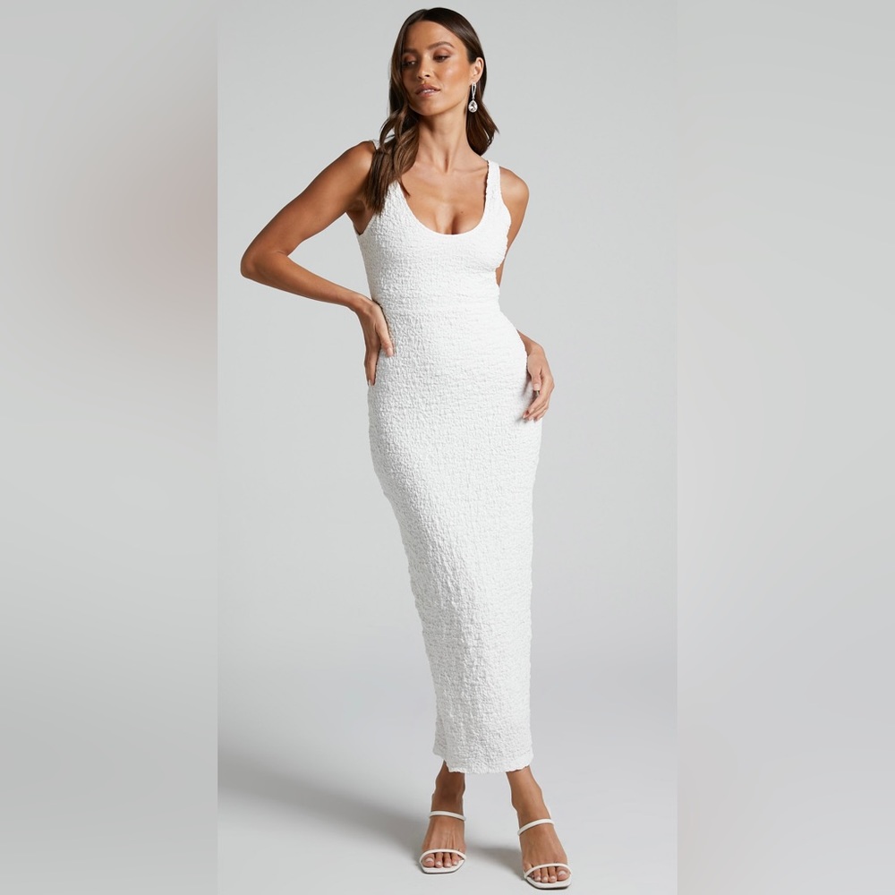 Showpo NOVIDA MIDI DRESS - TEXTURED BODYCON DRESS IN WHITE - NWT